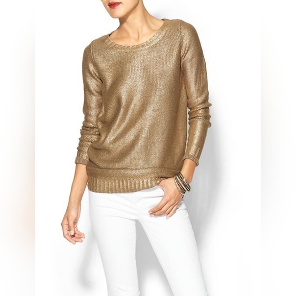 vintage JESSICA* gold lamé long sleeve mock neck lightweight sweater top. XL - Picture 9 of 10